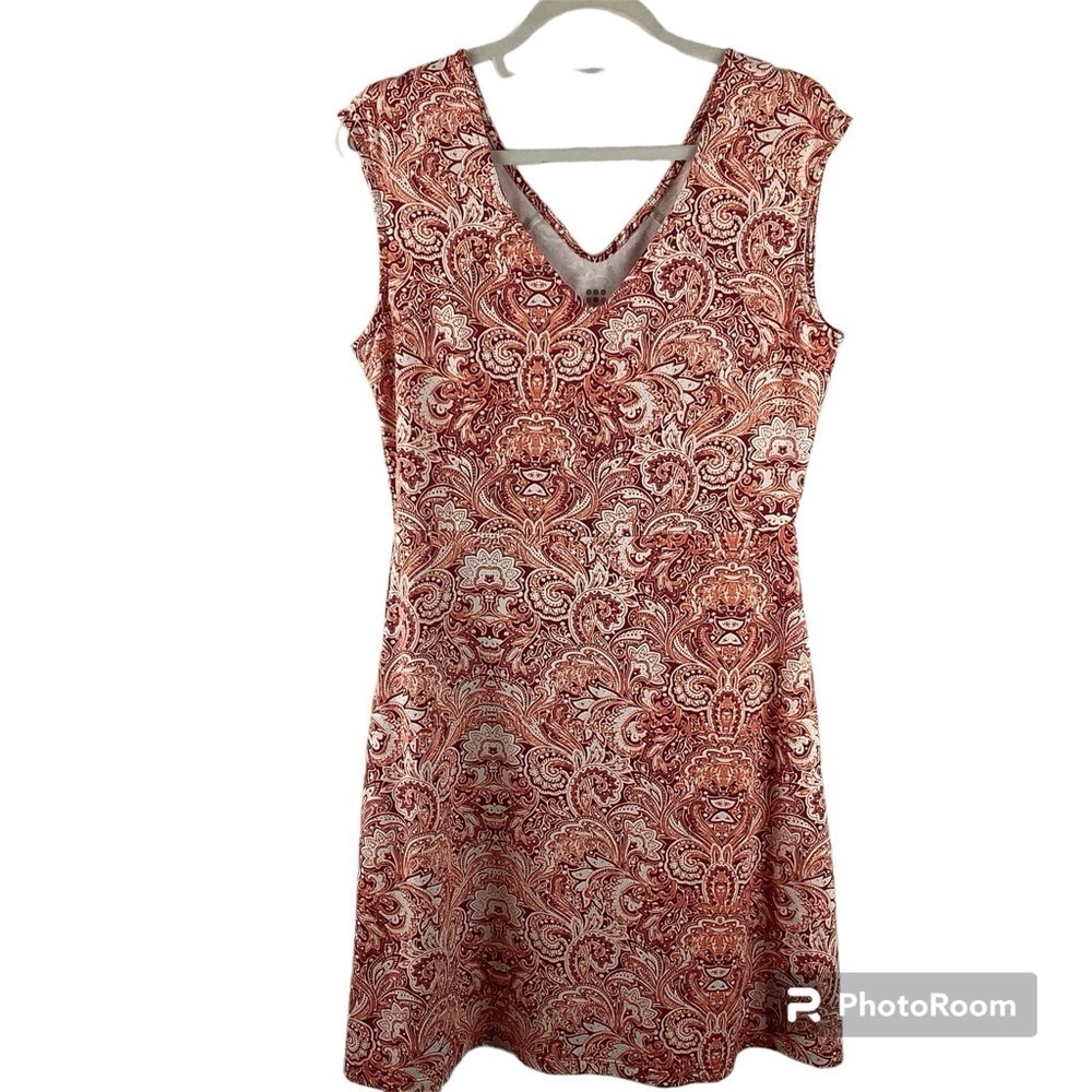Title Nine Double Dare Orange Paisley V-Neck Dress